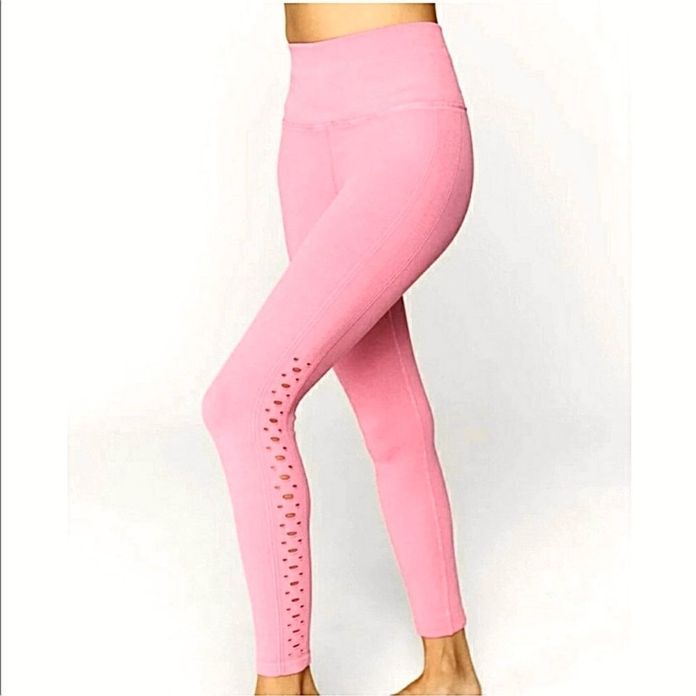 Spiritual Gangster Self Love Ribbed Laser Cut-Outs Leggings in Pink NWT